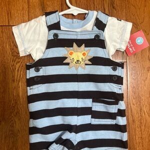 Carters Two Piece Romper Blue/Brown Striped 6 Months NWT
